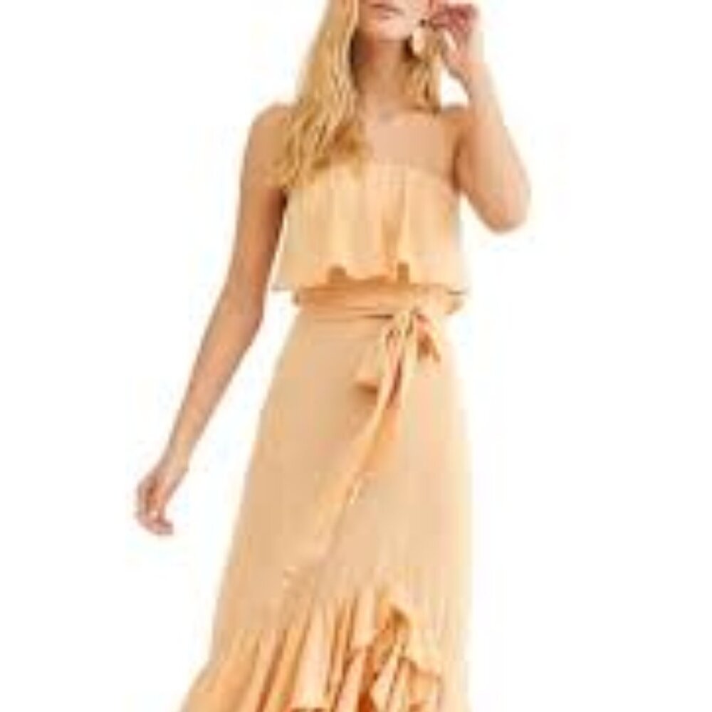 Free People Off the Shoulder Tavia Maxi Ruffle Dress In Peach Coral Size S